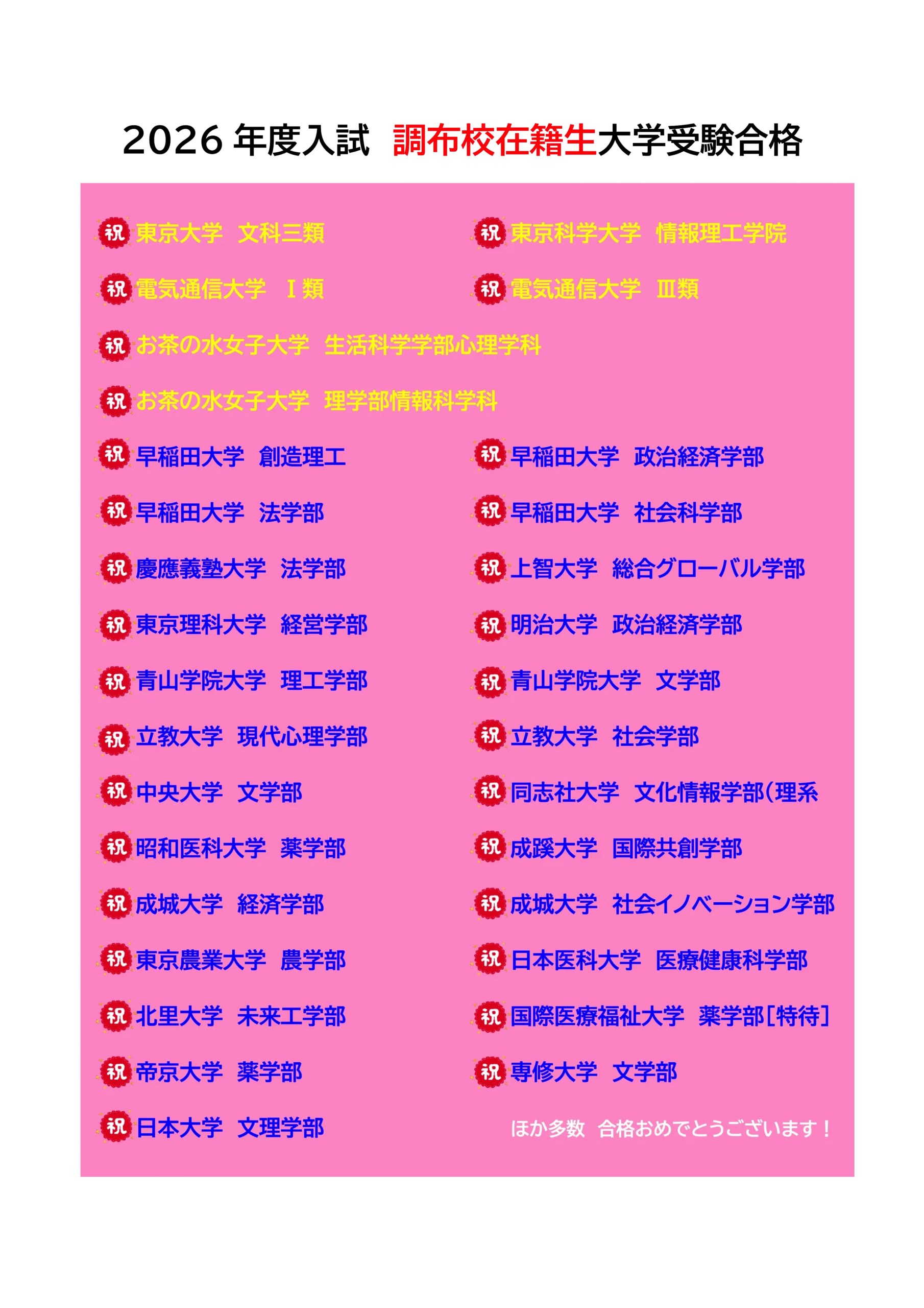 2026調布校合格校